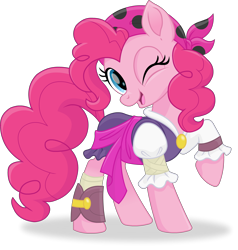 Size: 4350x4564 | Tagged: safe, artist:kitana762, pinkie pie, earth pony, pony, my little pony: the movie, absurd resolution, clothes, female, gypsy pie, mare, one eye closed, pirate, pirate pinkie pie, raised hoof, simple background, smiling, solo, transparent background, vector, wink