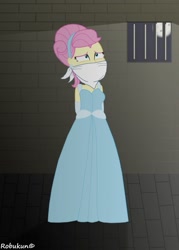 Size: 755x1057 | Tagged: safe, fluttershy, equestria girls, bondage, cinderella, cindershy, clothes, damsel in distress, disney, dress, gag, tied up