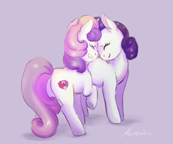 Size: 2158x1792 | Tagged: safe, artist:buttersprinkle, rarity, sweetie belle, pony, unicorn, behaving like a cat, buttersprinkle is trying to murder us, cute, diasweetes, duo, eyes closed, female, gray background, kitty belle, mare, nuzzling, older, older sweetie belle, raribetes, raricat, siblings, simple background, sisterly love, sisters