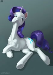 Size: 1280x1811 | Tagged: safe, alternate version, artist:virtue147, rarity, pony, unicorn, cute, eyes closed, female, mare, prone, raribetes, solo