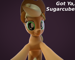 Size: 1500x1200 | Tagged: safe, artist:feldwebelbrony, applejack, earth pony, pony, 3d, blender, bronybait, caption, cute, daaaaaaaaaaaw, happy, looking at you, smirk, solo