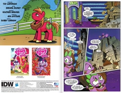 Size: 1209x924 | Tagged: safe, artist:brendahickey, derpibooru import, idw, big macintosh, spike, twilight sparkle, twilight sparkle (alicorn), alicorn, dragon, pony, spoiler:comic, spoiler:comicff17, comic, female, idw advertisement, mane bite, mane chewing, mare, munching, nom, official comic, paperwork, preview, speech bubble