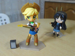 Size: 2000x1500 | Tagged: safe, applejack, equestria girls, akiyama mio, bass guitar, blushing, bootleg, clothes, crying, doll, equestria girls minis, eqventures of the minis, irl, k-on, musical instrument, nendoroid, photo, skirt, toy