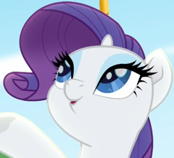 Size: 572x519 | Tagged: safe, screencap, rarity, pony, unicorn, rainbow roadtrip, cropped, looking up, solo