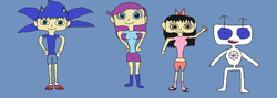 Size: 2538x908 | Tagged: safe, artist:sonicsuperstar1991, artist:user15432, rarity, oc, oc:aaliyah, human, equestria girls, 1000 hours in ms paint, aaliyah, b.e.n, barely eqg related, belly, belly button, bow, clothes, hair bow, humanized, sega, sonic the hedgehog, sonic the hedgehog (series)