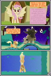 Size: 3254x4837 | Tagged: safe, artist:gutovi, applejack, fluttershy, badger, bald eagle, bat pony, bear, eagle, goat, pony, comic:why me!?, absurd resolution, bat ponified, blockade, comic, dialogue, flutterbat, open mouth, race swap, speech bubble