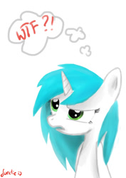 Size: 752x1063 | Tagged: safe, artist:sweeterwho, oc, oc only, oc:sweetie, pony, unicorn, bust, confused, female, mare, simple background, solo, thought bubble, white background, wtf