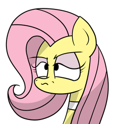 Size: 1152x1240 | Tagged: safe, alternate version, artist:moonatik, derpibooru exclusive, fluttershy, pegasus, pony, annoyed, bust, choker, chokershy, eyeshadow, lidded eyes, makeup, meme, portrait, simple background, solo, transparent background, until the choker breaks