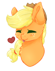 Size: 312x407 | Tagged: safe, artist:twinkepaint, applejack, earth pony, pony, bust, chest fluff, eyes closed, heart, portrait, silly, silly pony, simple background, solo, tongue out, white background, who's a silly pony