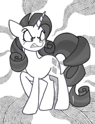 Size: 652x850 | Tagged: safe, artist:stacy_165cut, rarity, pony, unicorn, angry, cute, madorable, monochrome, raribetes, solo