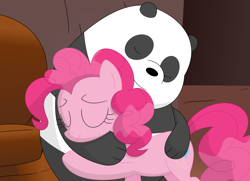 Size: 3549x2567 | Tagged: safe, artist:porygon2z, pinkie pie, bear, earth pony, panda, pony, crossover, duo, eyes closed, female, hug, male, mare, we bare bears