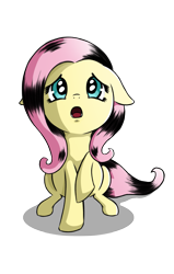 Size: 1421x2236 | Tagged: safe, artist:fluttylicious, fluttershy, pegasus, pony, floppy ears, looking up, open mouth, raised hoof, simple background, sitting, solo, transparent background