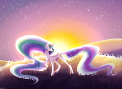 Size: 3977x2893 | Tagged: safe, artist:x4nny, artist:zen-ex, princess celestia, alicorn, pony, solo, stars, sunrise, twilight (astronomy)