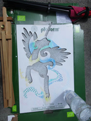 Size: 774x1032 | Tagged: safe, artist:malte279, princess celestia, alicorn, pony, solo, spray chalk, stencil, traditional art, wip