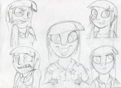 Size: 3503x2543 | Tagged: safe, artist:megaanimationfan, derpibooru import, twilight sparkle, human, expressions, humanized, monochrome, sketch, traditional art