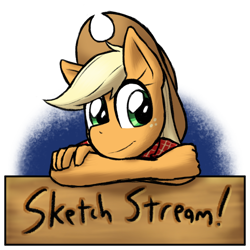 Size: 1024x1024 | Tagged: safe, artist:zaron, applejack, anthro, clothes, looking at you, shirt, sign, solo