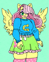 Size: 437x553 | Tagged: safe, artist:njeekyo, fluttershy, equestria girls, ponied up, solo