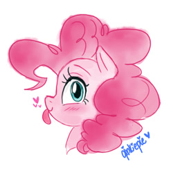 Size: 540x540 | Tagged: safe, artist:cocouri, artist:qinkiepie, pinkie pie, earth pony, pony, blushing, female, head, silly, silly pony, solo, tongue out