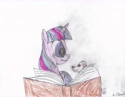 Size: 6600x5100 | Tagged: safe, artist:endlesswire94, derpibooru import, twilight sparkle, twilight sparkle (alicorn), alicorn, dog, pony, absurd resolution, book, crossover, female, jack russell terrier, mare, reading, traditional art, wishbone