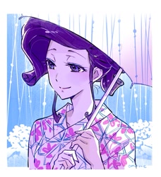 Size: 1073x1175 | Tagged: safe, artist:5mmumm5, rarity, equestria girls, bust, portrait, solo, umbrella, yukata