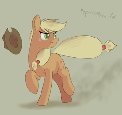 Size: 1800x1700 | Tagged: safe, artist:hypno, applejack, earth pony, pony, angry, fluffy, frown, glare, looking back, raised hoof, raised leg, solo, windswept mane