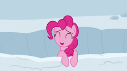 Size: 1280x720 | Tagged: safe, screencap, pinkie pie, pony, not asking for trouble, eyes closed, snow, solo