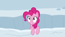 Size: 1280x720 | Tagged: safe, screencap, pinkie pie, pony, not asking for trouble, snow, solo, wide eyes