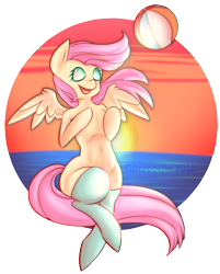 Size: 2055x2562 | Tagged: safe, artist:breeoche, fluttershy, pegasus, pony, beach ball, clothes, female, simple background, socks, solo, transparent background