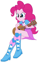 Size: 1267x2000 | Tagged: safe, artist:discorded-joker, pinkie pie, equestria girls, acoustic guitar, boots, clothes, cute, diapinkes, female, schrödinger's pantsu, shoes, simple background, skirt, skirt lift, smiling, solo, transparent background