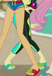 Size: 1080x1561 | Tagged: safe, screencap, fluttershy, better together, equestria girls, forgotten friendship, clothes, cropped, feet, flip-flops, geode of fauna, legs, magical geodes, sandals, swimsuit, toes