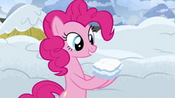 Size: 1280x720 | Tagged: safe, screencap, pinkie pie, pony, not asking for trouble, snow, snow sandwich, solo