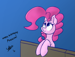 Size: 903x688 | Tagged: safe, artist:irdes, pinkie pie, earth pony, pony, gradient background, simple background, solo, style emulation