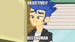 Size: 888x499 | Tagged: safe, flash sentry, equestria girls, blue hair, clothes, image macro, male, meme