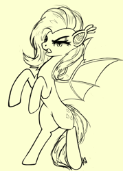 Size: 2505x3500 | Tagged: safe, artist:penny-wren, fluttershy, bat pony, flutterbat, lineart, race swap, simple background