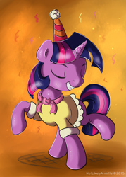 Size: 2500x3500 | Tagged: safe, artist:notlikelyanartist, derpibooru import, twilight sparkle, sweet and elite, birthday dress, hat, solo