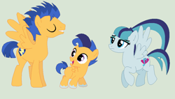 Size: 894x507 | Tagged: safe, artist:deppressedunicorn, flash sentry, sonata dusk, oc, family, female, male, offspring, parent:flash sentry, parent:sonata dusk, parents:senata, senata, shipping, simple background, straight