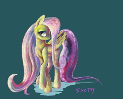 Size: 1600x1280 | Tagged: safe, artist:shotsyshotsy, fluttershy, pegasus, pony, green background, lidded eyes, simple background, solo, watermark