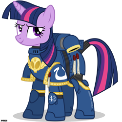 Size: 3800x3800 | Tagged: safe, artist:a4r91n, derpibooru import, twilight sparkle, unicorn twilight, pony, unicorn, 42, armor, crossover, female, looking at you, mare, power armor, purity seal, simple background, space marine, tail wrap, transparent background, ultramarine, vector, warhammer (game), warhammer 40k