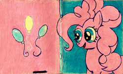 Size: 3968x2392 | Tagged: safe, artist:mfg637, pinkie pie, earth pony, pony, cover, cutie mark, solo, traditional art