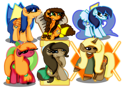 Size: 2338x1700 | Tagged: safe, artist:t-mack56, big macintosh, cheese sandwich, doctor whooves, flare warden, flash sentry, glide, grilled cheese (r63), macareina, soarin', trend setter, trenderhoof, rule 63