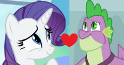 Size: 846x448 | Tagged: safe, edit, edited screencap, screencap, rarity, spike, dragon, pony, unicorn, the last problem, cropped, female, gigachad spike, male, older, older spike, shipping, shipping domino, sparity, straight