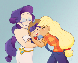 Size: 250x204 | Tagged: artist needed, safe, applejack, rarity, human, colored sketch, cute, female, humanized, lesbian, lowres, magical lesbian spawn, mother and child, mother and son, motherhood, offspring, parent and child, parent:applejack, parent:rarity, parents:rarijack, picture for breezies, rarijack, shipping