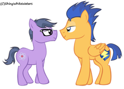 Size: 800x573 | Tagged: safe, artist:sketch-shepherd, flash sentry, microchips, equestria girls, bedroom eyes, equestria girls ponified, gay, glasses, looking at each other, male, microflash, ponified, shipping, simple background, size difference, smiling, transparent background