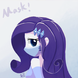 Size: 800x800 | Tagged: safe, artist:howxu, rarity, equestria girls, coronavirus, covid-19, face mask, female, looking at you, looking back, looking back at you, mask, solo