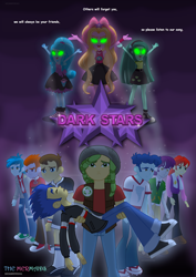 Size: 2480x3508 | Tagged: safe, artist:jucamovi1992, curly winds, flash sentry, heath burns, indigo wreath, nolan north, sandalwood, teddy, thunderbass, oc, oc:aglaope, oc:piscis, oc:radne, oc:the dark stars, equestria girls, dark stars, mermaids