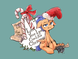 Size: 800x600 | Tagged: safe, artist:wan, flash sentry, candy, candy cane, christmas, food, hat, it's a pony kind of christmas, santa hat, solo, voice actor joke