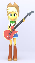 Size: 1080x1920 | Tagged: safe, artist:creatorofpony, artist:mkevinadam, applejack, equestria girls, 3d, bass guitar, boots, cowboy boots, gradient background, musical instrument, shoes, solo