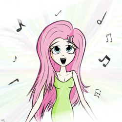 Size: 4000x4000 | Tagged: safe, artist:maneingreen, fluttershy, human, equestria girls, music notes, singing