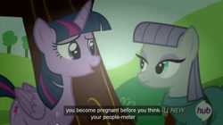 Size: 1277x714 | Tagged: safe, derpibooru import, screencap, maud pie, twilight sparkle, twilight sparkle (alicorn), alicorn, pony, maud pie (episode), female, mare, meme, youtube caption