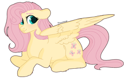 Size: 1569x1011 | Tagged: safe, artist:fioweress, fluttershy, pegasus, pony, cute, female, mare, prone, shyabetes, simple background, smiling, solo, transparent background